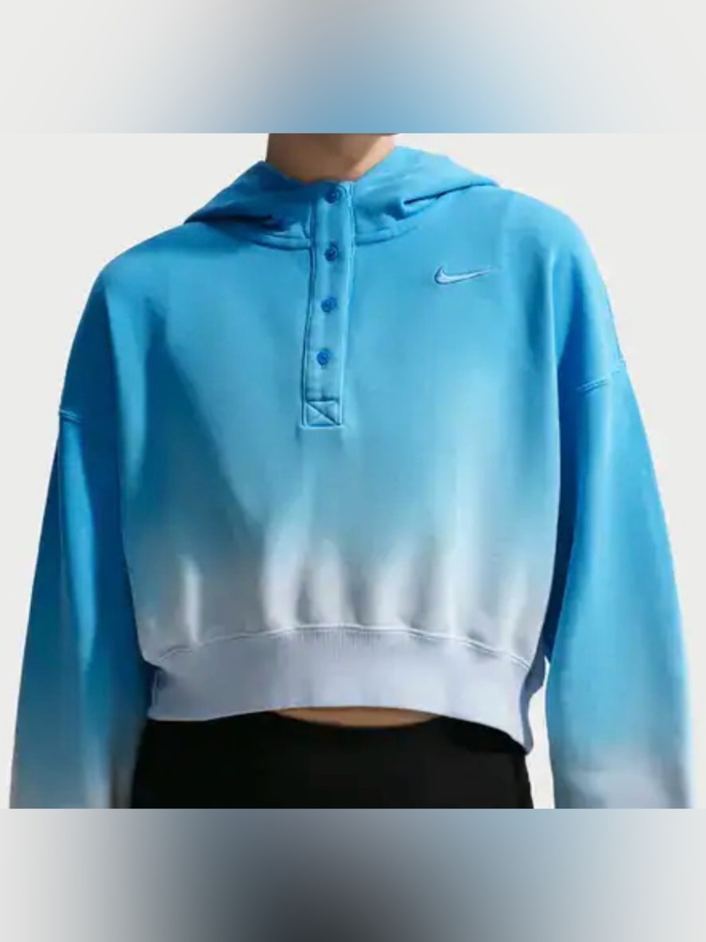 NWT Nike Phoenix Ombre Cropped Henley Hoodie Blue S